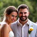 Portrait of a happy newlywed couple, Aoife and Brian K.